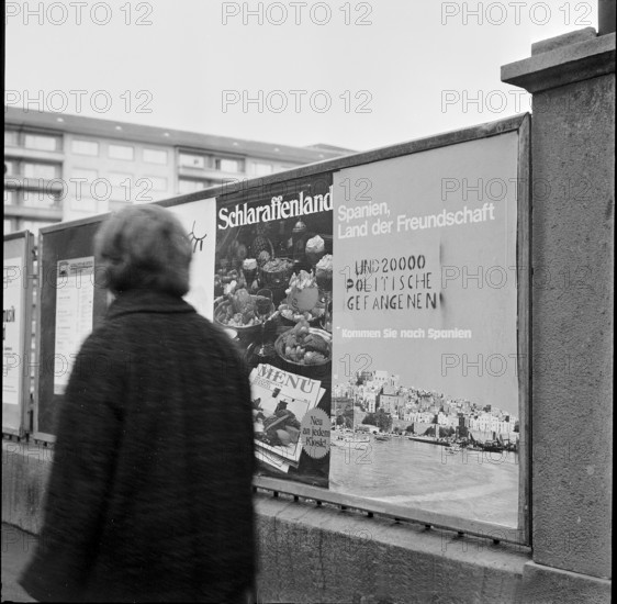 Advert promoting Spain tourism with protest against dictatorship, Switzerland 1972