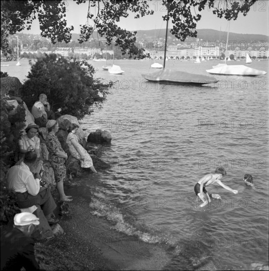People relaxing on the lakefront, Zurich 1952