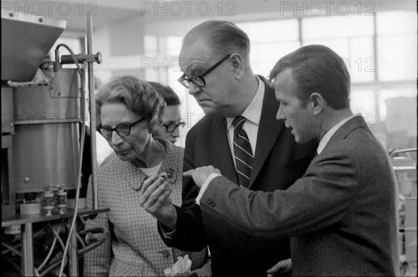 Tage Erlander and wife Aina visit watch factory Certina, Granges 1969