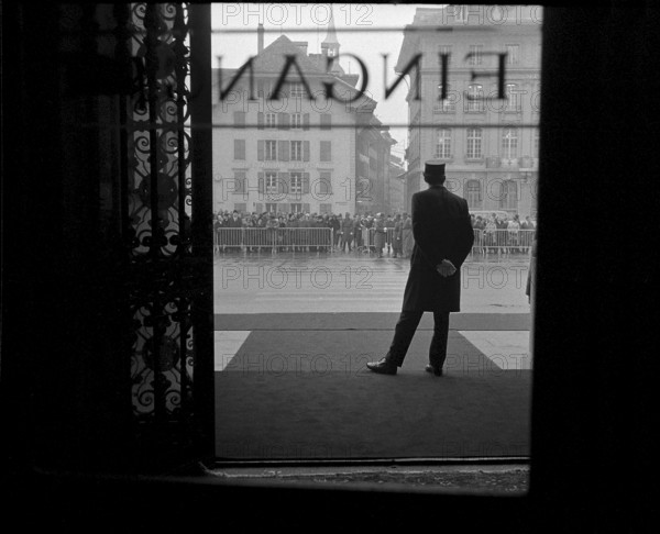 New Year reception at Federal Palace 1971: policeman waiting outside by the door