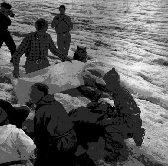 Crash of a REGA plane, wreckage upon a glacier 1957