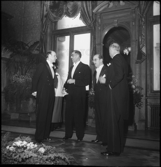 New Year reception at Federal Palace, Berne 1946: Weber, Kobelt, Stucki, Grenus