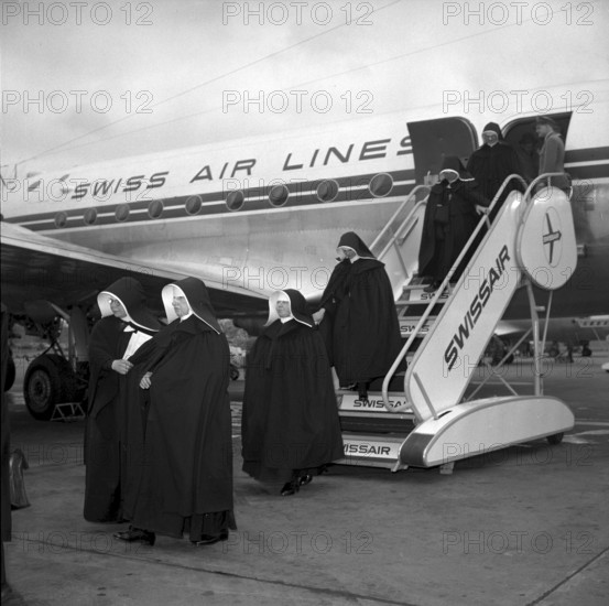 Nuns from Prag arriving at airport Zurich Kloten 1954
