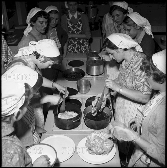 Cooking at school for housekeeping, Zurich 1952