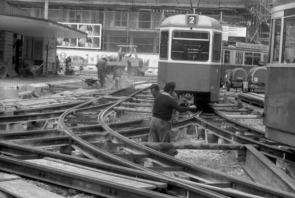 Modernization, modernisation of tramway rails in Zurich 1977