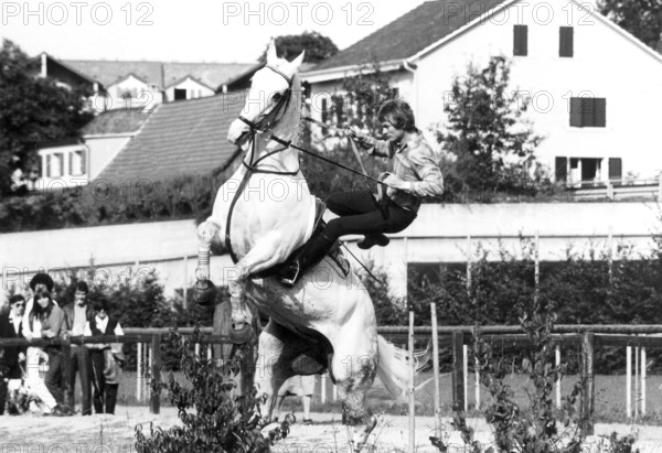 Marc Surer riding a horse, 1981