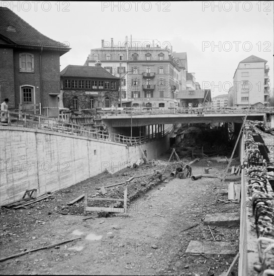 Underpass Giesshubel Zurich under construction 1955
