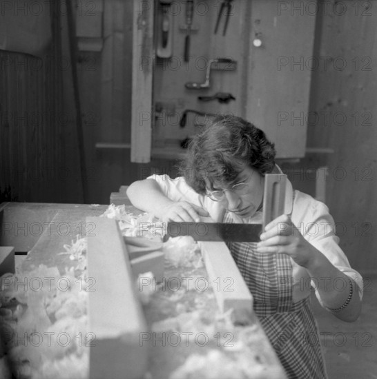 Wood working at school for Swiss craft in Richterswil 1957