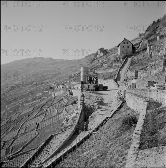 Corniche"" Cully - Chexbres connection road under construction, Lavaux, 1957