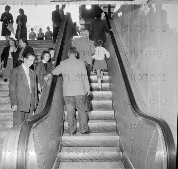 Lucerne railway station, escalator from the subway to the square 1959