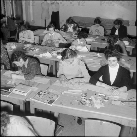 Making pattern at technical college for women, Zurich 1953