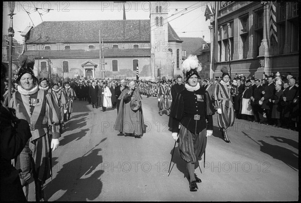 Reception for Cardinal Charles Journet, parade in Fribourg 1965
