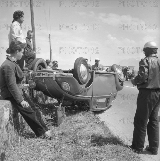 Car turned over because of failed overtaking manoeuvre 1957