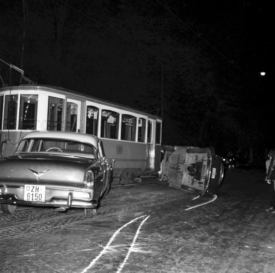 Traffic accident in Zurich because of contempf of a stop sign 1957