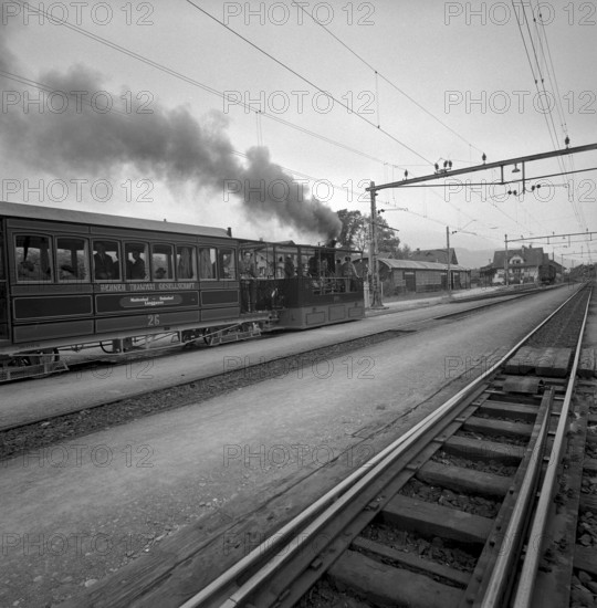 Steam tramway driving to the Lucerne Traffic Museum 1959