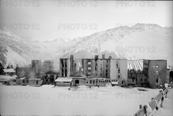 Grand Hotel Tschuggen Arosa damaged by fire, 1967