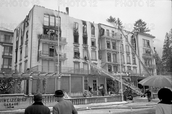 Hotel Schweizerhof Interlaken on fire 1971