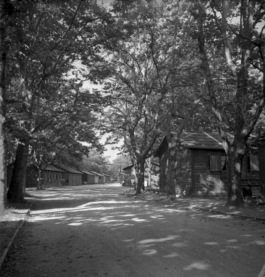 Housing shortage: familes living temporary in barracks, Neuchatel 1947