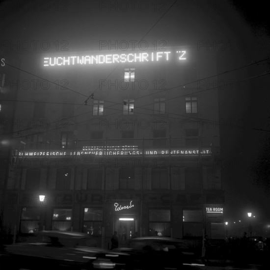 Neon lights, illuminated letters, Zurich 1955