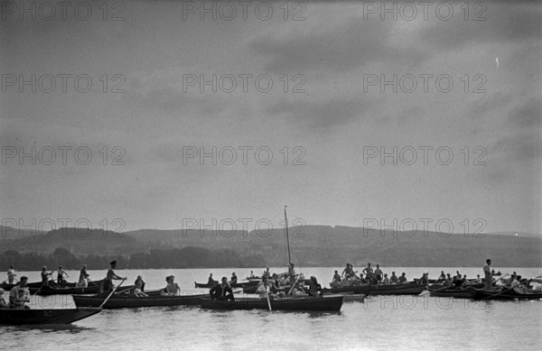 Elefants of the Circus Knie having a bath in Lake Zurich, 1944