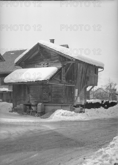 Historic granary threatened by road widening, Oberdorf Kerns 1963