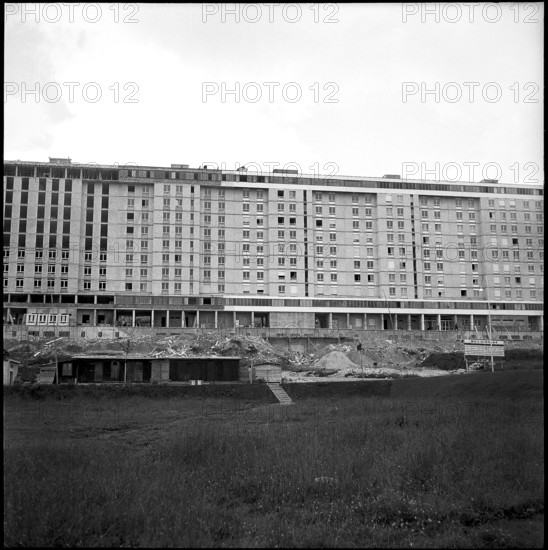 High-rise building ""Building 54"" at La Chaux-de-Fonds under construction, 1955