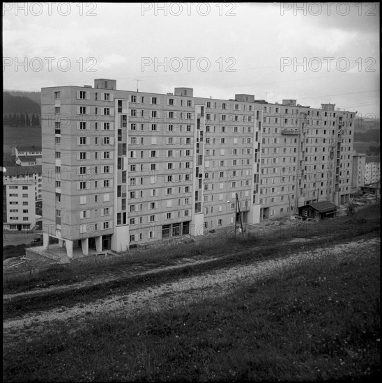High-rise building ""Building 54"" at La Chaux-de-Fonds under construction, 1955
