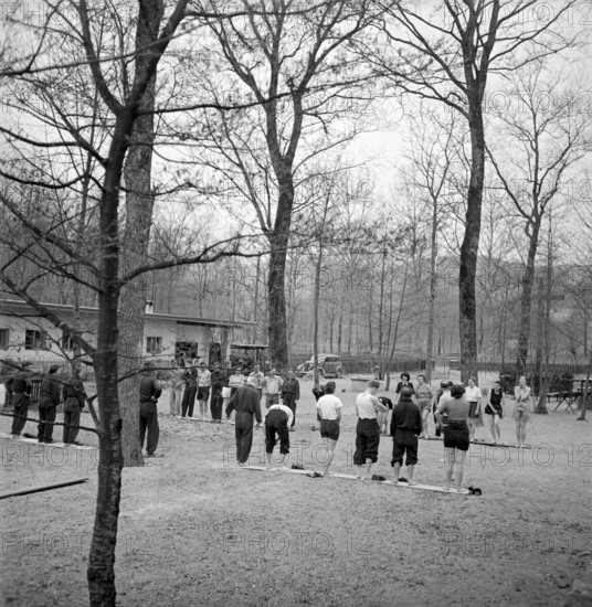 PLay and fun at course for instructors in hiking at youth hostel in Magliaso, 1940