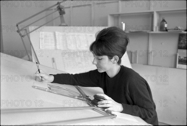 Woman drawing a building plan, Geneva 1966