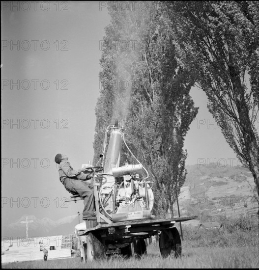 Insecticide DDT (Gesarol) spraying to combat cockchafers in Valais, 1950