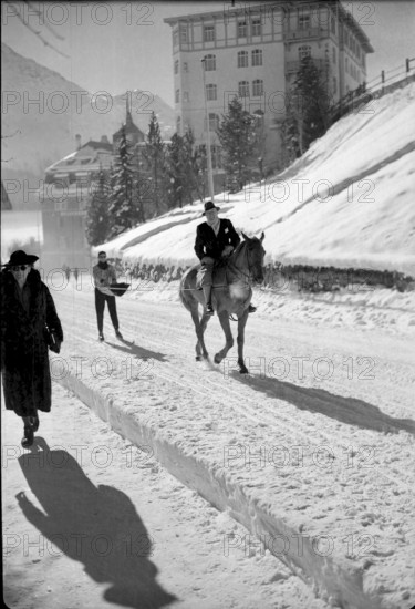 Horse and rider in St. Moritz 1947