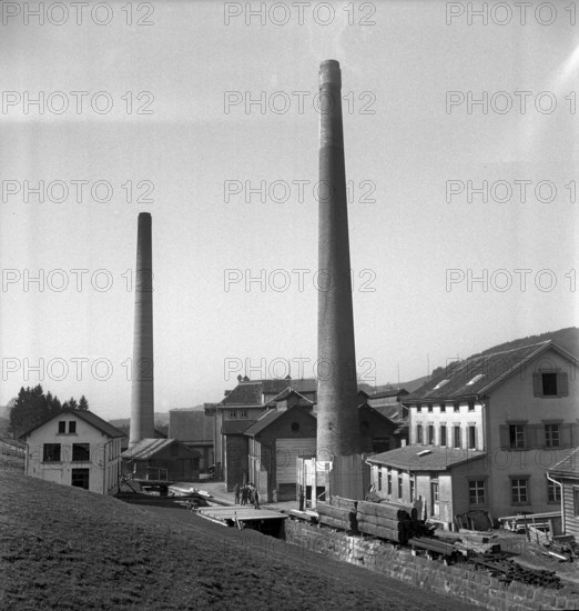 Factory chimneys in Schonengrund AR before blasting 1948