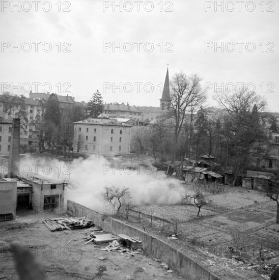 Factory chimney blasting in Geneva Grand-Pre 1954