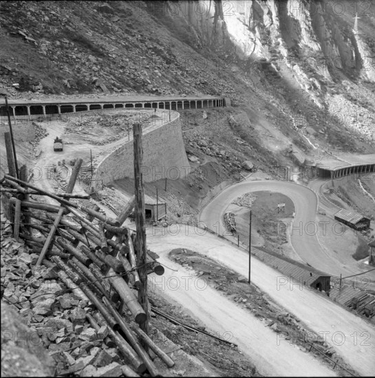 Gotthard pass road extension near Schollenen 1954