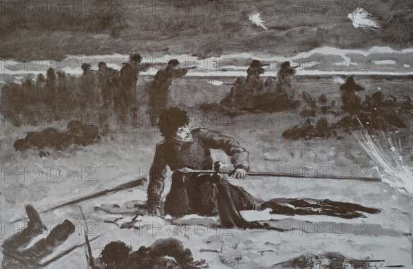 Private Nikolai Lebedev of the 241st Orsk Infantry Regiment hides the regimental banner from the Japanese Alexander Vladimirovich Makovsky (1869-1924)