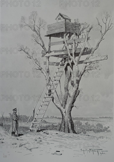 Observation Tower Drawing by Alexander Vladimirovich Makovsky (1869-1924)