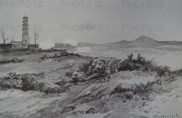 Artillery position at Bei-tashi Drawing by Ivan Vladimirov (1869/1870-1947)