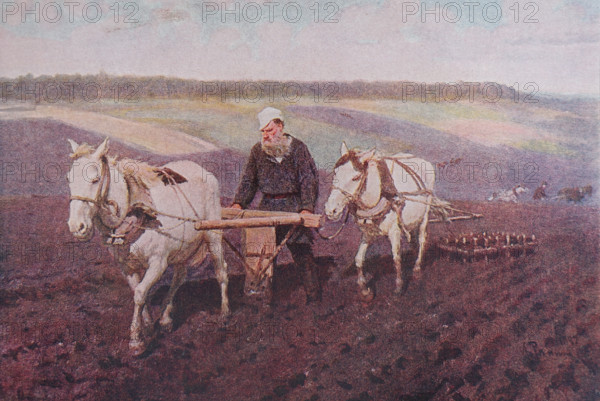 Leo Tolstoy plowing a field From a painting by Ilya Repin, 1892