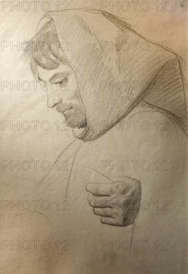 Head of  Capuchin monk Late 1820s  Bryullov Karl Pavlovich (1799-1852) Italian album