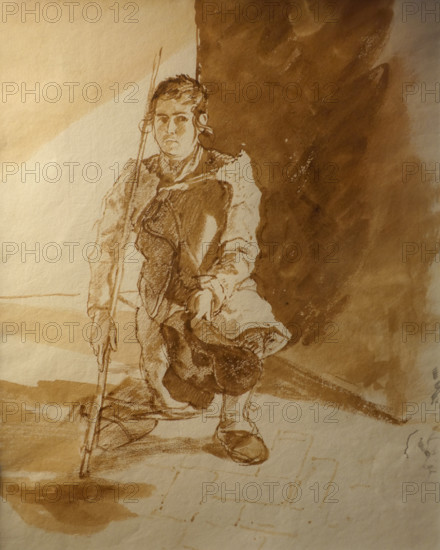 Pilgrim kneeling Sketch of a man's profile Late 1820s Bryullov Karl Pavlovich (1799-1852) Italian album