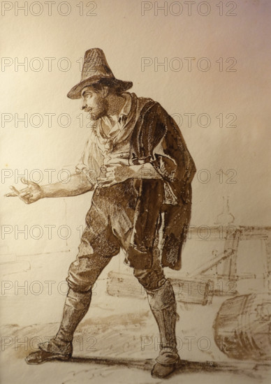 Young Italian man with a raincoat thrown over his shoulder  Last 1820-s Bryullov Karl Pavlovich (1799-1852) Italian album