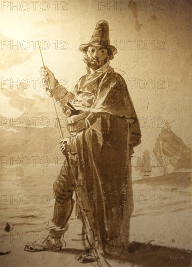 Robber in front of a seascape Last 1820-s  Bryullov Karl Pavlovich (1799-1852) Italian album