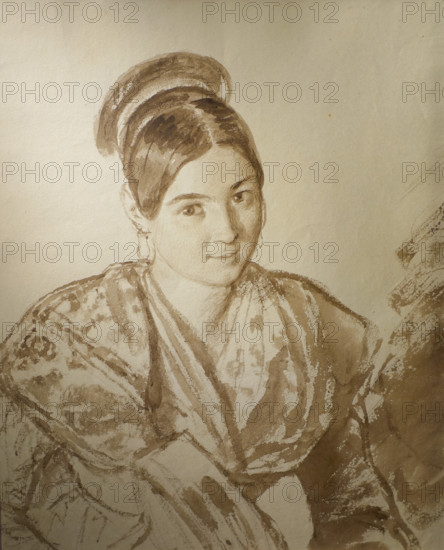 Italian woman in a shawl Early 1830s Bryullov Karl Pavlovich (1799-1852) Italian album