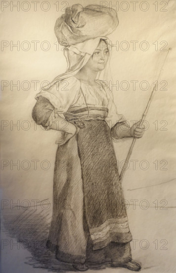 Italian woman with a burden on her head Italian from Olevano  Last 1820-s Bryullov Karl Pavlovich (1799-1852) Italian album