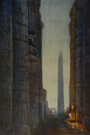 Obelisk of Thutmoses I  in the Temple of Amun at Karnak Illustration from the book ""In the Land of Amon-Ra Essays on Egypt"" Author AN Lvov