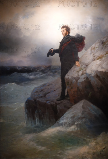 Pushkin on the Black Sea Coast 1887 Poet Alexander Sergeevich Pushkin (1799-1837) By Aivazovsky Ivan Konstantinovich (1817-1900) and Repin Ilya Efimovich (1844-1930)