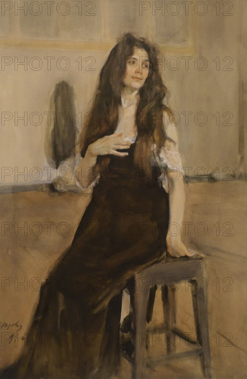 A Model with her Hair Untied 1899 Serov Valentin (1865-1911) Watercolour