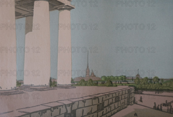 Columns of the Stock Exchange and the Peter and Paul Fortress 1907 Saint Petersburg Ostroumova-Lebedeva Anna Petrovna (1871-1955)