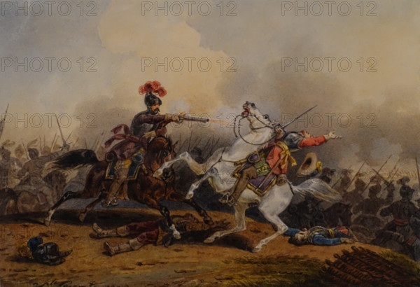 Battle 1828 Hippolyte Lecomte (1781-1857) Watercolor