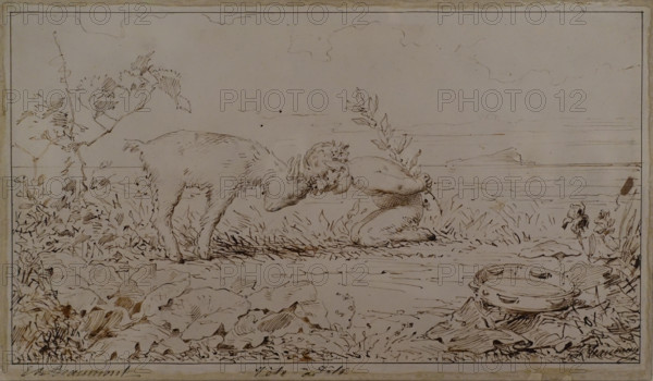 Tete-a-tete Édouard de Beaumont (1821-1888) Cardboard, pen in brown tone